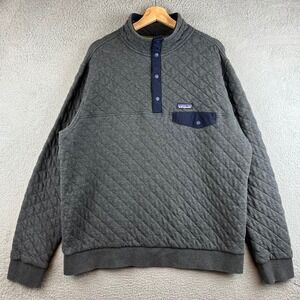 Patagonia Mens XL Quilted Cotton Snap-T Pullover Sweatshirt Gray